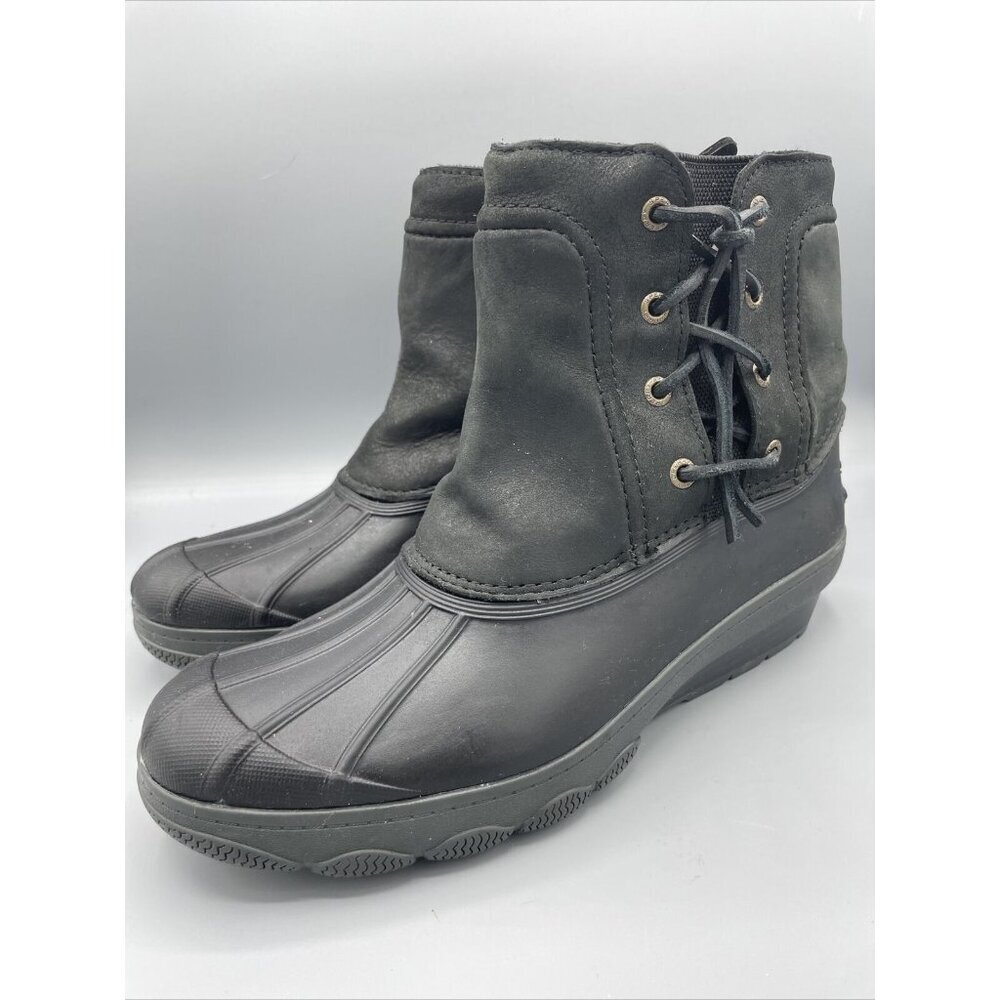Sperry Top Sider Womens‎ Black Duck Boots Saltwater Leather  Size 9.5